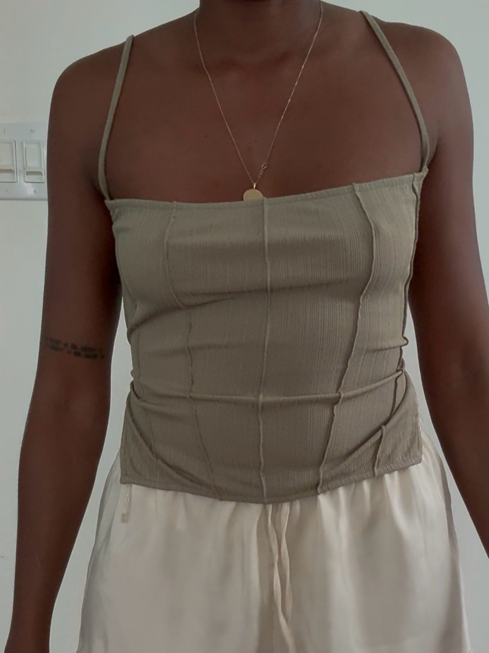 OAK + FORT Taupe Ribbed Square-Neck Cami